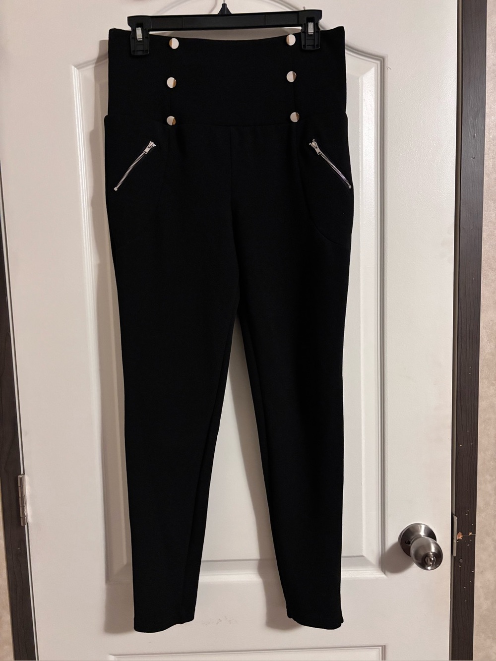 High-Waist Black Slim Ponte Pants with Zippers (no pockets)